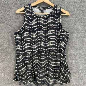 Simply Vera Vera Wang Blouse Women L Large Black Striped Sleeveless Wide Strap